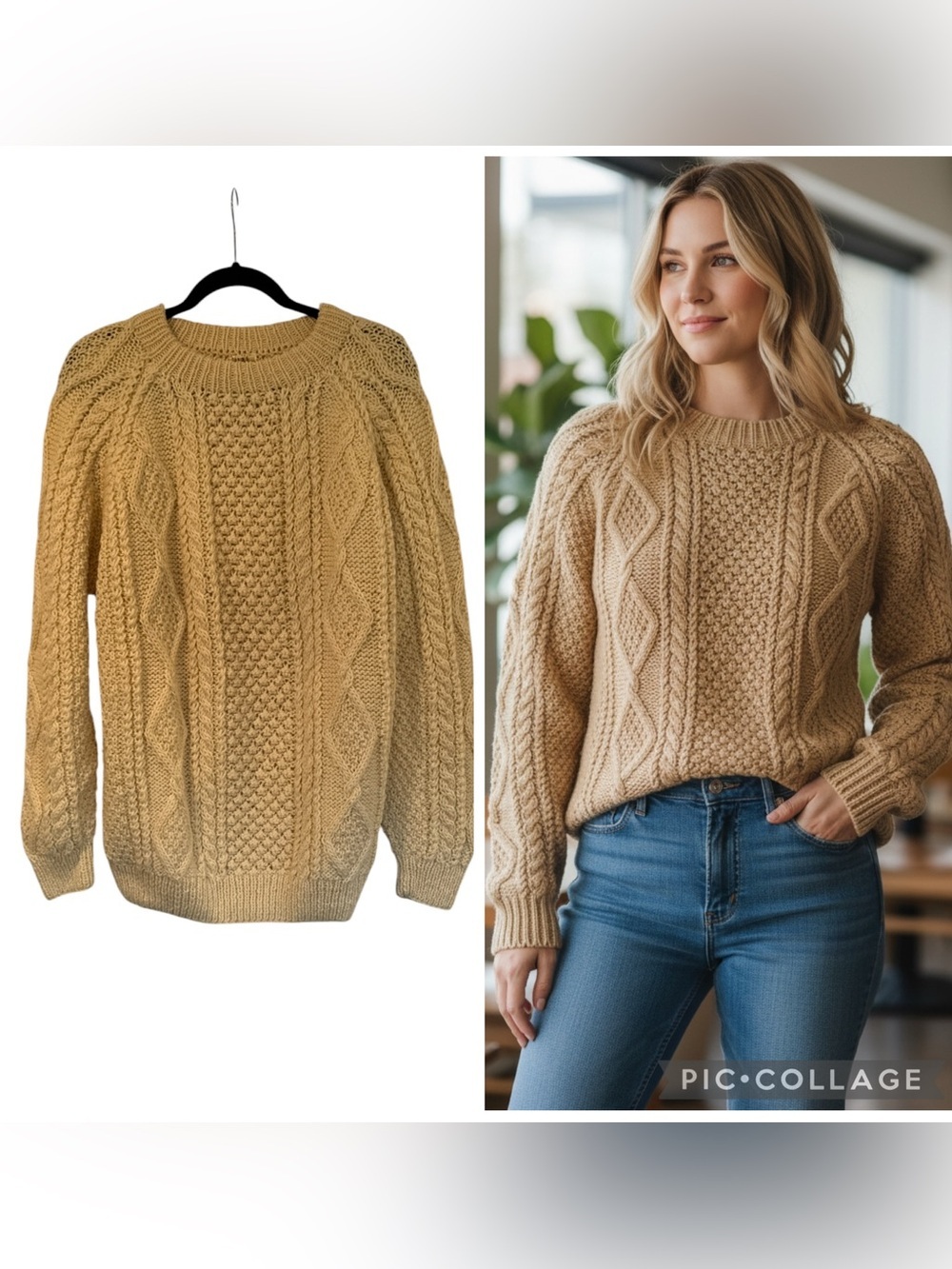Blarney Woollen Mills Irish Aran Wool Ivory Fisherman Sweater Size L